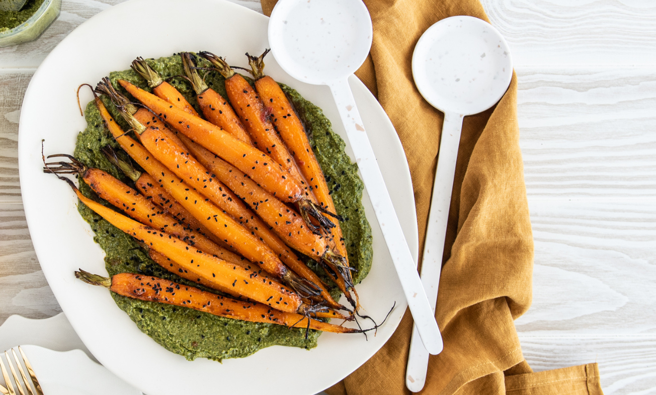 Harissa Honey Glazed Carrots with Green Feta Sauce | Capilano Honey