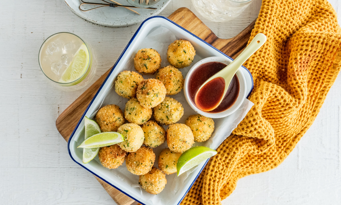 Fried Goat’s Cheese Balls with Smokey Honey Sauce Capilano Honey