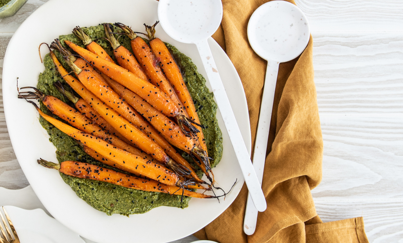 Harissa Honey Glazed Carrots with Green Feta Sauce | Capilano Honey