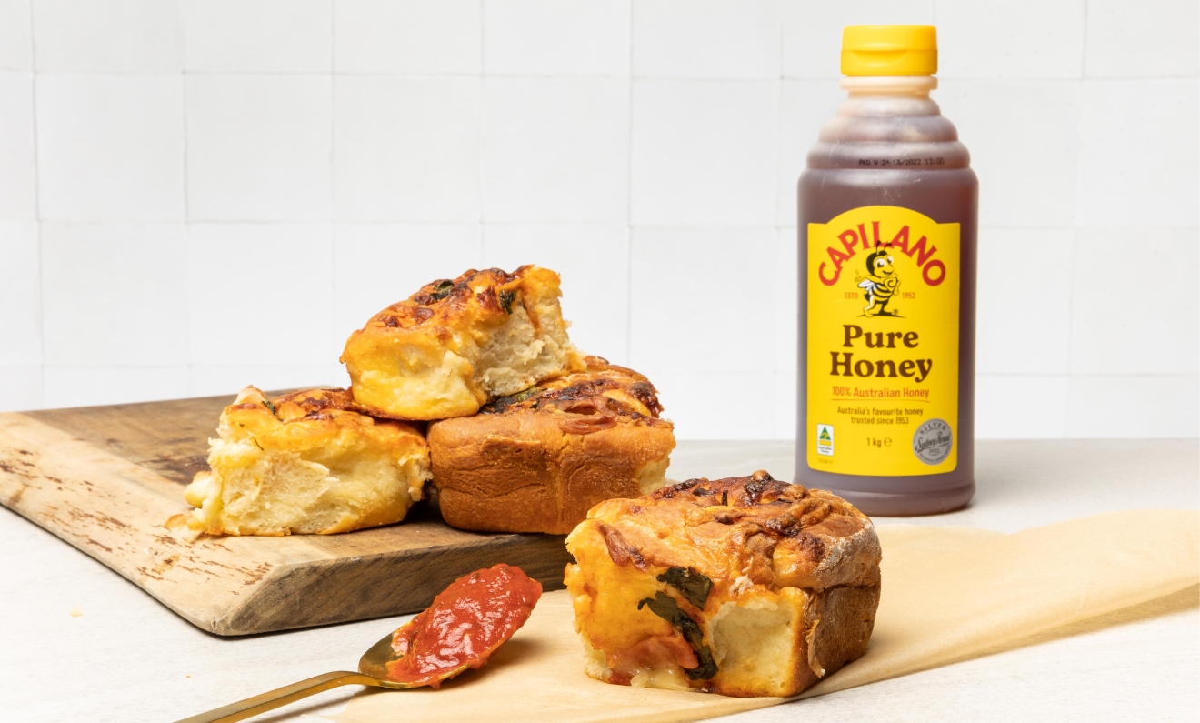 Cheesy Pizza Honey Scrolls | Capilano Honey